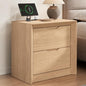 YANSNWO Natural Oak Nightstand with Charging Station, 23.6" Modern Bedside Table with Thickened Frame & Unique Panel, Mid Century Wood End Table for Bedroom, Living Room - color: Natural Oak, size: 15.6"D x 23.6"W x 23.6"H (2 Drawers)