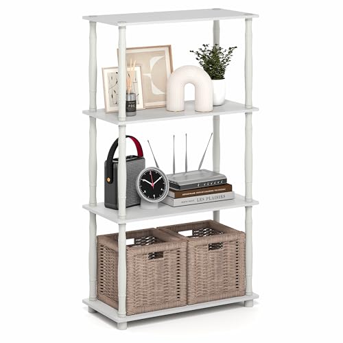 Furinno Turn-N-Tube Storage Shelves, 4-Tier Open Frame Book Shelf, Standing Corner Shelf, Toolless Open Shelves, Classic Tubes, for Organization and Storage, Living Room, Home Office, White - color: White/White, size: 4-Tier Classic Tube