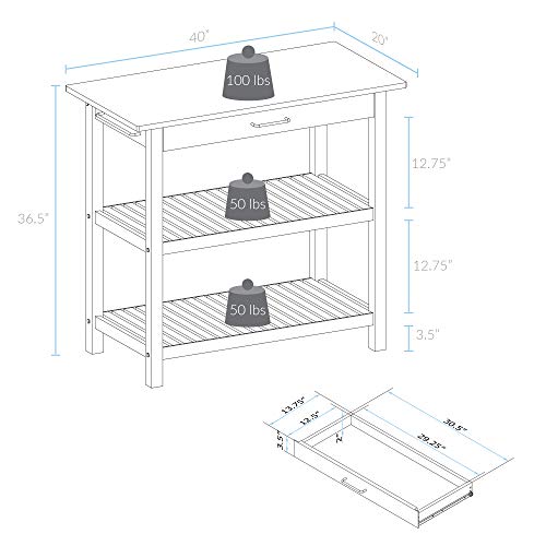 Casual Home Kitchen Island with Solid American Hardwood Top, Natural/White, 40" W (373-91) - color: Natural&white