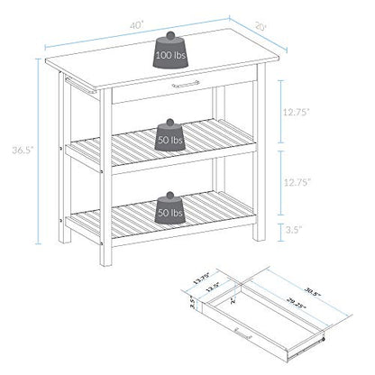 Casual Home Kitchen Island with Solid American Hardwood Top, Natural/White, 40" W (373-91) - color: Natural&white