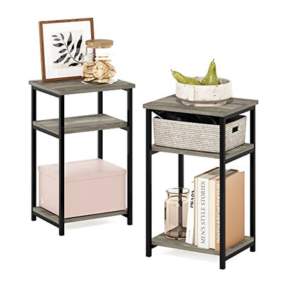Furinno Just 3-Tier Metal Frame End Table with Storage Shelves, 2-Pack, French Oak - color: French Oak, size: 2-Pack, Metal Frame, 3-Tier