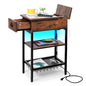 Narrow Nightstand with LED Light, End Tables Bedroom with Charging Station, LED Side Table Living Room with Drawer Storage, Small Bedside Table with Ports and Outlets for Gaming Room - color: Rustic Brown With Light, style: Modern