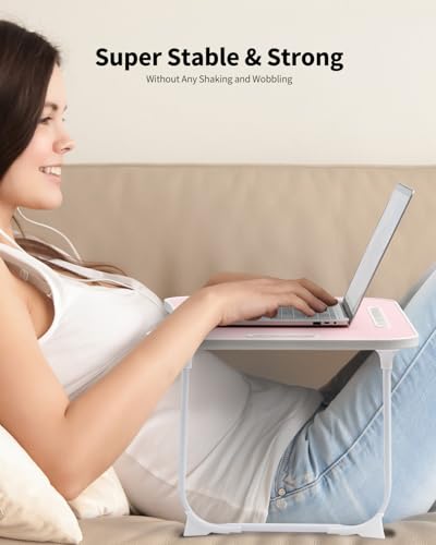 Foldable Lap Desk, Laptop Bed Desk, Portable Lap Table, Laptop Bed Table with Cup Holder & Tablet Slot & Lifting Handle for Working Writing Drawing & Eating - Pink - color: Pink