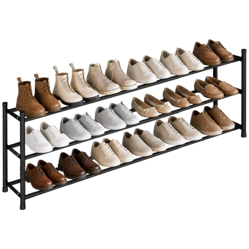 STORAGE MANIAC Long Expandable Shoe Rack, 18 Pairs Metal Wide Stackable Shoe Rack, Adjustable Shoes Shelf, Freestanding Shoes Organizer for Closet, Entryway, Hallway, Garage, Front Door, 3 Tiers - size: 3-tier