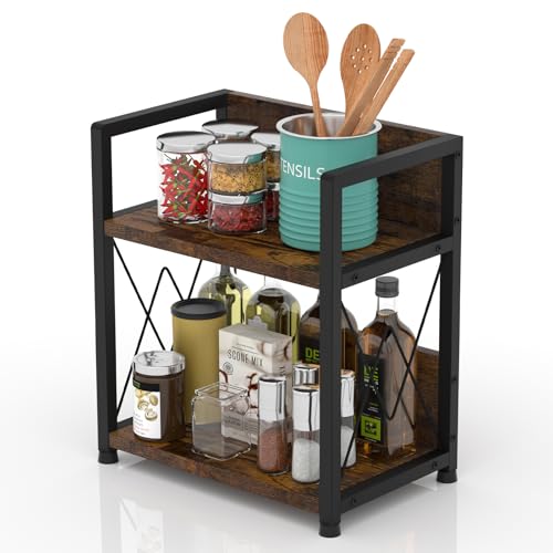 Aduanbang Coffee Bar Accessories Organizer, 2 Tier Wooden Kitchen Counter Shelf, Coffee Organizer Station for Countertop, Condiment Rack for Mugs, Cups, Cream, Syrup - color: Brown