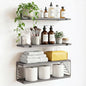 Fixwal 3+1 Tier Bathroom Floating Shelves Over Toilet, Gray | Gray Wood Shelf Set with Toilet Paper Storage Basket, Natural Finish, 40Lb Weight Limit, Quick Mount, Versatile - color: Grey