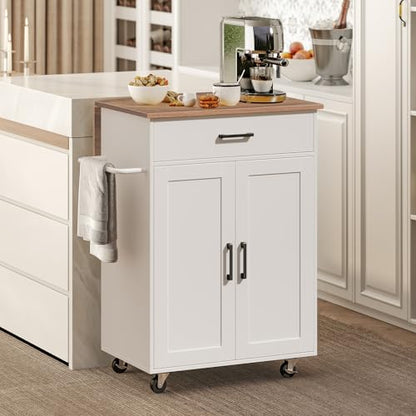 MAHANCRIS Kitchen Island on Wheels with Drop Leaf, Folding Countertop Kitchen Island Cart, Kitchen Island Table with Towel Rack, Drawer, for Kitchen, Dining Room, White and Walnut KIBZ12501 - color: White and Walnut