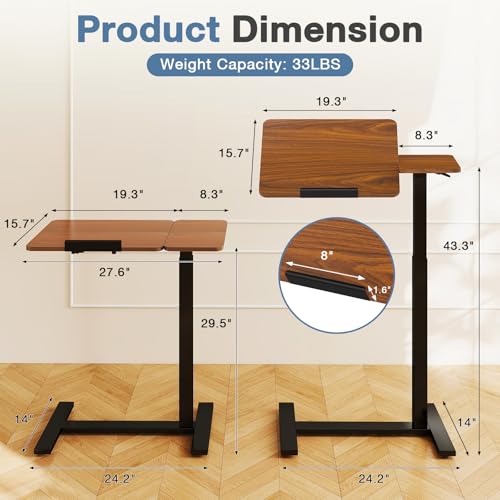 DUMOS Small Standing Desk Rolling Table Adjustable Height, Laptop Mobile Stand with Wheels, Portable Computer Workstation with Tiltable Desktop for Teacher Classroom Home Office, Brown - color: Brown