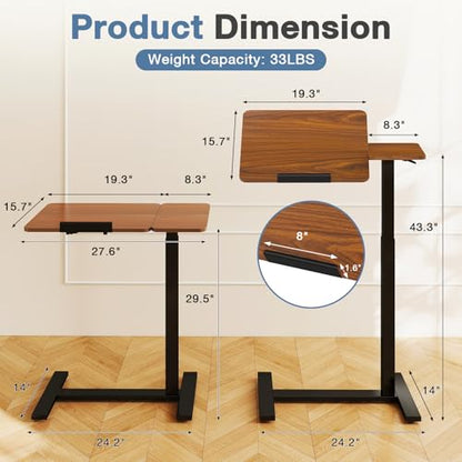 DUMOS Small Standing Desk Rolling Table Adjustable Height, Laptop Mobile Stand with Wheels, Portable Computer Workstation with Tiltable Desktop for Teacher Classroom Home Office, Brown - color: Brown