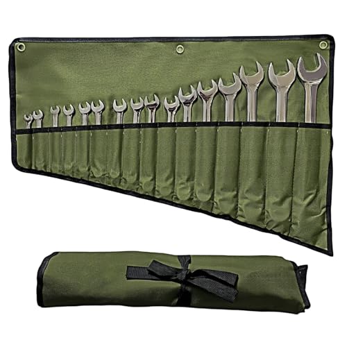 BLIRITEL 16 Pockets Wrench Roll Up Pouch, Wrench Roll Organizer and Tool Storage, Rolled Tool Pouch for Mechanic Electrician Craftsman (Green) - color: Green