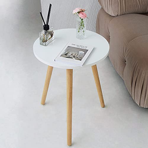 AWASEN Round Side Table, Small Accent Table Nightstand Modern End Table for Living Room Bedroom Office Small Spaces, 15.7''Dia x 19.69''H (White) - color: White