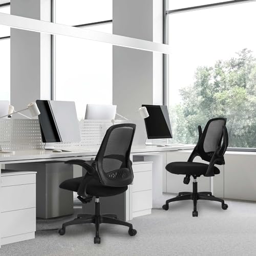 NEO CHAIR Office Desk Gaming Ergonomic Computer Chair with Lumbar Back Support Adjustable Height Swivel Rolling Wheels Flip-up Arms Mesh Chair for Home Vanity (Black) - color: Black