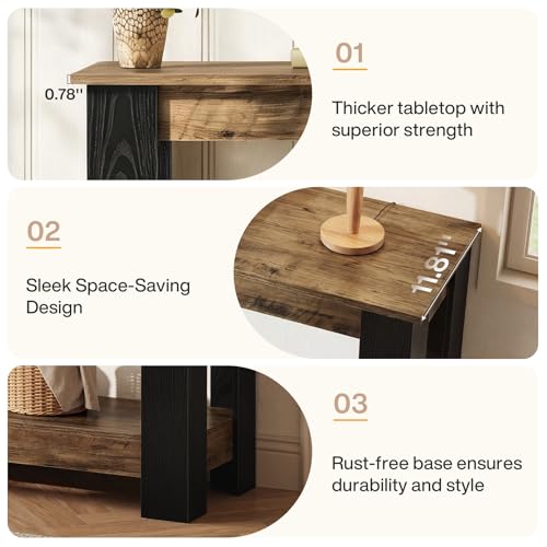 Tribesigns 41" Console Table for Entryway, Narrow Sofa Table Behind Couch | 2-Tier Modern Farmhouse Accent Furniture for Hallway, Living Room, Industrial Black & Rustic Brown