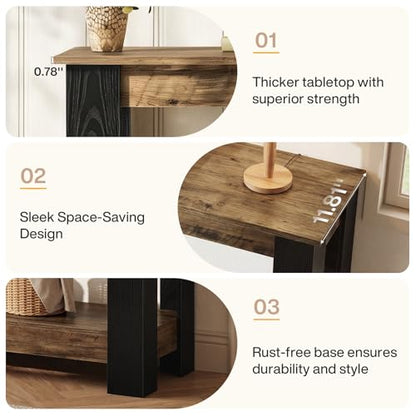 Tribesigns 41" Console Table for Entryway, Narrow Sofa Table Behind Couch | 2-Tier Modern Farmhouse Accent Furniture for Hallway, Living Room, Industrial Black & Rustic Brown