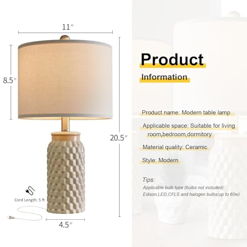 USumkky 20.5" Ceramic Table Lamps Set of 2 - Modern Farmhouse & Boho Style, Bedside Nightstand Lamps for Bedroom, Living Room End Table Lamps, Small Desk Lamp(Cream) - color: 20.5" Beige-2 Pack