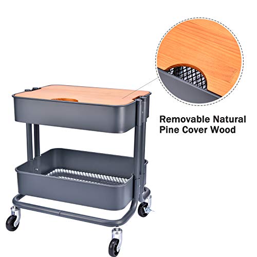Melody House 2-Tier Metal Utility Rolling Cart Storage Side End Table with Cover Board for Office Home Kitchen Organization, Dark Gray - color: A- Dark Gray