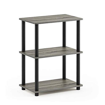 Furinno Turn-N-Tube No Tool 3-Tier Storage Shelf, Narrow, French Oak Grey/Black - color: French Oak Grey/Black, size: 3-Tier Narrow