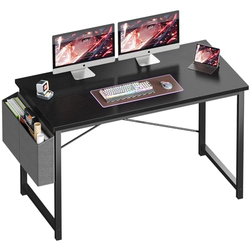 OLIXIS Computer Desk, 47 Inch Home Office Desks for Small Spaces, Writing Craft Study Gaming Table for Bedroom, Modern Computer Workstation with Storage Bag, Black - color: Black, size: 47 Inch without Hook