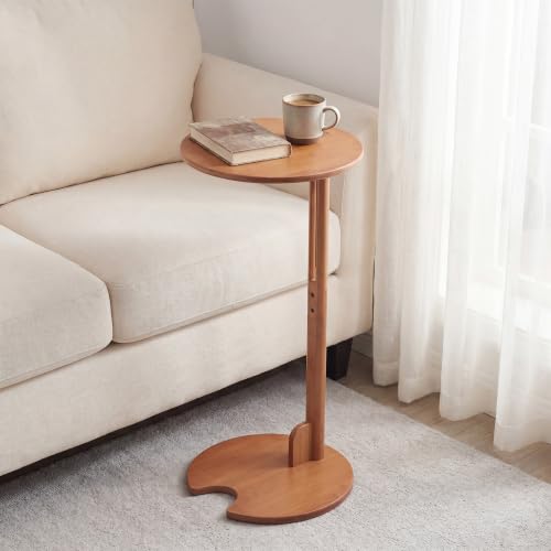 Bamboo Side Table for Sofa - Adjustable Height C Shaped End Tables for Small Spaces, Couch, Bedside, Living Room, 12.6x12.6x26 Inch TV Tray Round Stand for Drink, Snack, Coffee (Walnut) - color: Walnut Brown
