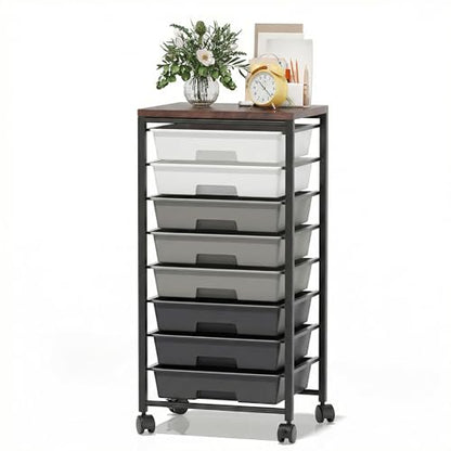 Rolling Cart with 8 Drawers, Storage Drawers Cart with Wooden Tabletop and Lockable Wheels, Craft Storage for Living Room, Office, Classroom, Craft Room, Bedroom (Gray) - color: Gray