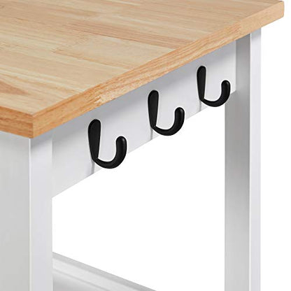 Yaheetech Kitchen Island Cart with Storage, Rolling Kitchen Island on Wheels with 6 Side Hooks, Wood Top Microwave Cart with Drawer for Dining Room, White - color: White