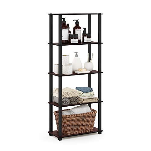 Furinno Turn-N-Tube 5-Tier Multipurpose Shelf / Display Rack / Storage Shelf / Bookshelf, Square Tubes, Dark Cherry/Black - color: Dark Cherry/Black, size: 5-Tier Square Tube