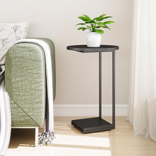 HDANI C Shaped End Table Set of 2,Couch Side Table That Slide Under,C Table End Table for Livingroom, Bedroom,Office (Black) - color: Black, size: Round 2 Pcs