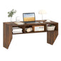 Giantex Wall-Mounted Computer Desk, Floating Laptop Desk with 3 Storage Compartments, Space-Saving Home Office Workstation Vanity Table for Bedroom, Study, Living Room (Rustic Brown) - color: Rustic Brown
