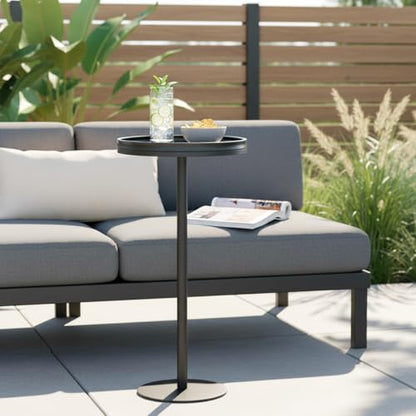 Black Industrial Martini Table,Round Drink Table,Modern Pedestal Side Table with Black Wood Grain Tray Top, Weighted Metal Base End Table for Living Room,Small Spaces,Next to Sofa, 24.7" Tall - color: Black