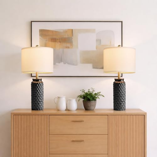 USumkky 24" Modern Ceramic Black Bedside Lamp Set of 2 Table Lamp for Bedroom Decor Farmhouse Table Lamp for Living Room Office Dorm - color: 24" BLACK-2 Pack