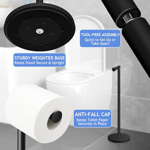 TACGEA Toilet Paper Holder Stand, Bathroom Toilet Paper Roll Holder Stainless Steel Free Standing, Storage for 4 Rolls of Paper, Matte Black - color: Matte Black