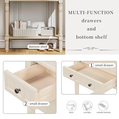 P PURLOVE Antique Narrow Console Table,Slim Sofa Entry Table with 3 Storage Drawer for Living Room,Entryway - color: Beige
