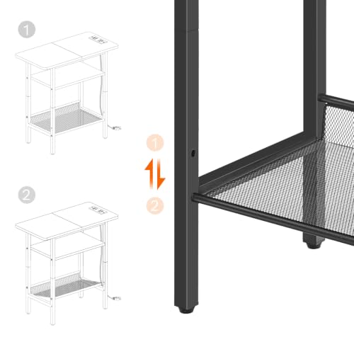 HOOBRO Side Table, Narrow End Table with Shelf, Charging Station, Wide Storage Tabletop, 3-Tier Bedside Tables for for Small Spaces, Living Room, Bedroom, Greige and Black BG366UBZ01 - color: Greige + Black