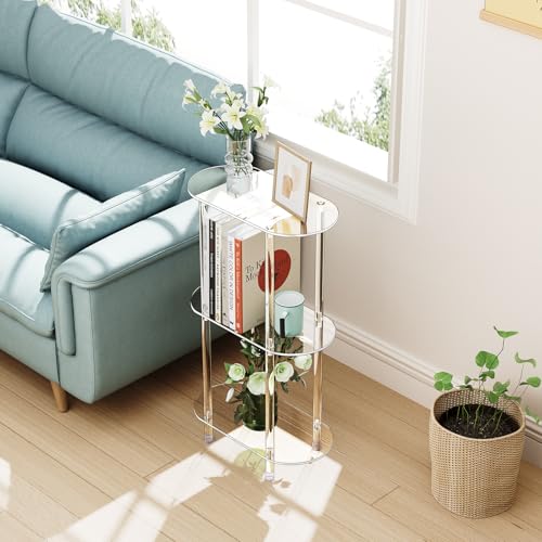 Clear Acrylic Narrow Side Table for Small Spaces, 15.75" L x 7.87" W x 26.7" H, 3 Tier Oval Slim End Table Nightstand, Small Minimalist Skinny Bedside Table for Bedroom, Bathroom, Living Room - size: 3 Tier 1-Pack 26.7"H