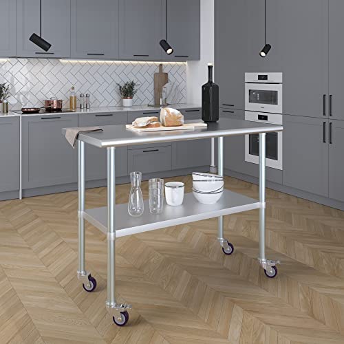 AmGood 48" Long x 24" Deep Stainless Steel Table with Casters - size: 48" Long x 24" Deep