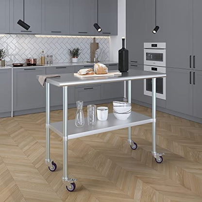 AmGood 48" Long x 24" Deep Stainless Steel Table with Casters - size: 48" Long x 24" Deep