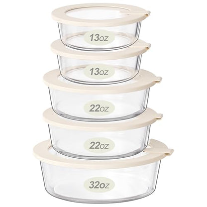 Urban Green Glass Food Storage Containers with Glass Lids, Microwave Safe Food Container Set, Aitight Meal Prep Container Set, LeakProof, 100% Plastic Free, 5 Pack - color: Ivory White -5p