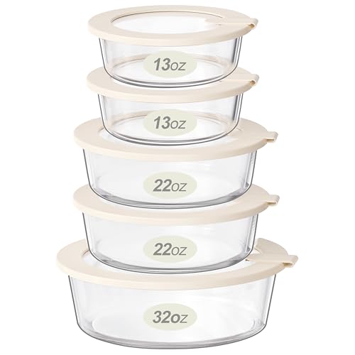 Urban Green Glass Food Storage Containers with Glass Lids, Microwave Safe Food Container Set, Aitight Meal Prep Container Set, LeakProof, 100% Plastic Free, 5 Pack - color: Ivory White -5p