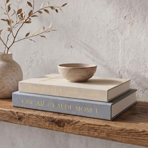 Beautiful Decorative Books - Set of 2 Linen Boxes Enhance Your Coffee Table, Bookshelf or Mantel Decor - Stylish Fake/Faux Books for Modern Home Decoration, Photo Storage and as a Keepsake Box - color: Blue-beige