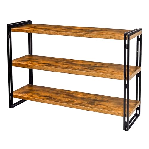 47" 3-Tier Bookshelf Rustic Wood and Metal Industrial Bookshelf for Home Office, Bedroom, Kitchen, Bathroom (Rustic Brown, 3-Tier) - color: Rustic Brown, size: 3-Tier