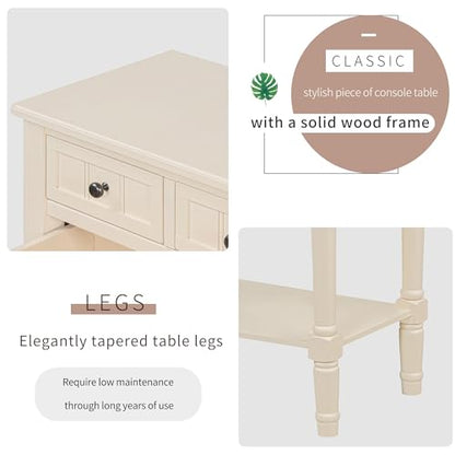 LUMISOL Small Entryway Console Table with 3 Storage Drawers, Narrow Side Table with Bottom Shelf for Entryway Foyer, Beige - color: Beige