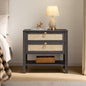 SICOTAS 26.7" Wide Rattan Nightstand with 2 Drawers & Open Shelf End Table | Large Night Stand with Storage Shelf, Coastal Boho Bedside Table for King Bed, Bedroom, Guest Room, Apartment, and End Table - color: Obsidian