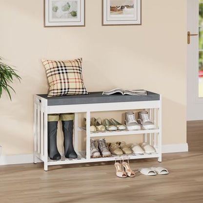 Shoe Rack Bench with Cushion,2 Tiers Shoe Bench with Flip-Top Storage,Wood Shoe Rack for Entryway, Hallway, Bedroom, Front Door Entrance (White) - color: White