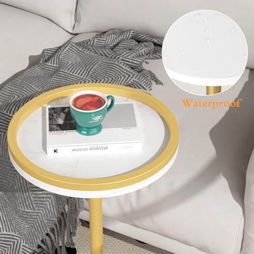 Small Side Table, Drink Table, Height Adjustable Round End Table, Pedestal Side Table for Small Spaces in Living Room, Bedroom, Gold - color: Gold