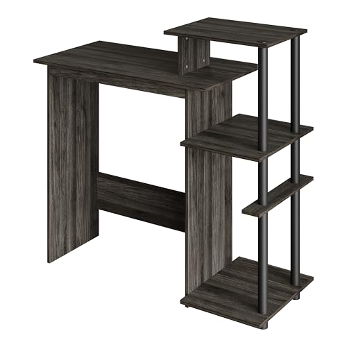 Elegance Writing Desk with Multi-Tier Open Shelves, Study Computer Desk for Home Office, Dark Grey - color: Dark Grey