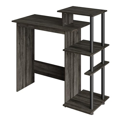 Elegance Writing Desk with Multi-Tier Open Shelves, Study Computer Desk for Home Office, Dark Grey - color: Dark Grey