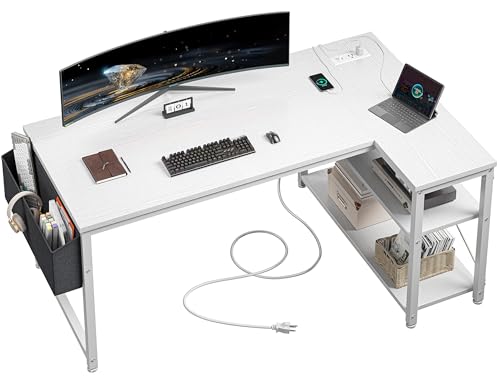 EnHomee L Shaped Desk with Outlet,Power Home Office & Study Electronic Gear | Built-in Outlet, Reliable Power Supply, Neat Cable Arrangement, Convenience for Home Office, Study & Electronic Device, White - color: White, size: 48 Inch