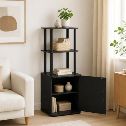 4-Tier Bookcase with Door Cabinet, TV Stand Side Book Shelf, Storage Shelves, Display Shelf for Organization and Storage, Home Office, Living Room, Blackwood - size: 2 Tier