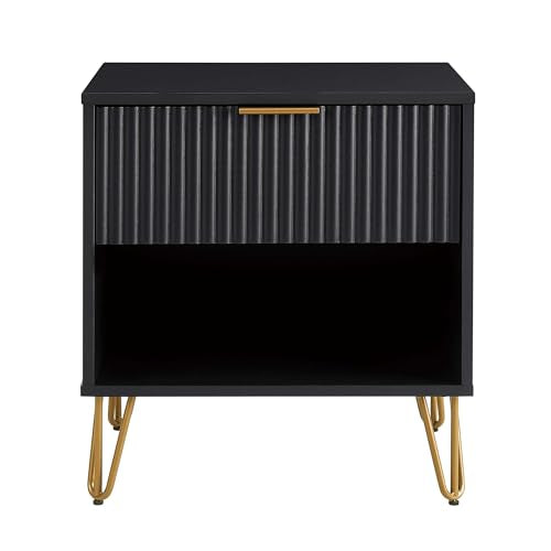 BROVAVE Sturdy Metal Legs Bedside Stand, Nightstand with Textured Drawer, Accent Table for Bedroom for Indoor use, Black - color: Black