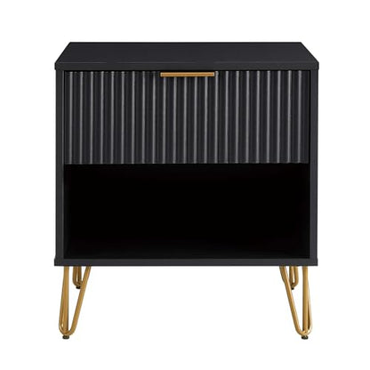 JOSHEN Sturdy Metal Legs Nightstand, Bedside Stand with Textured Drawer, Accent Table for Bedroom for Indoor use, Black - color: Black